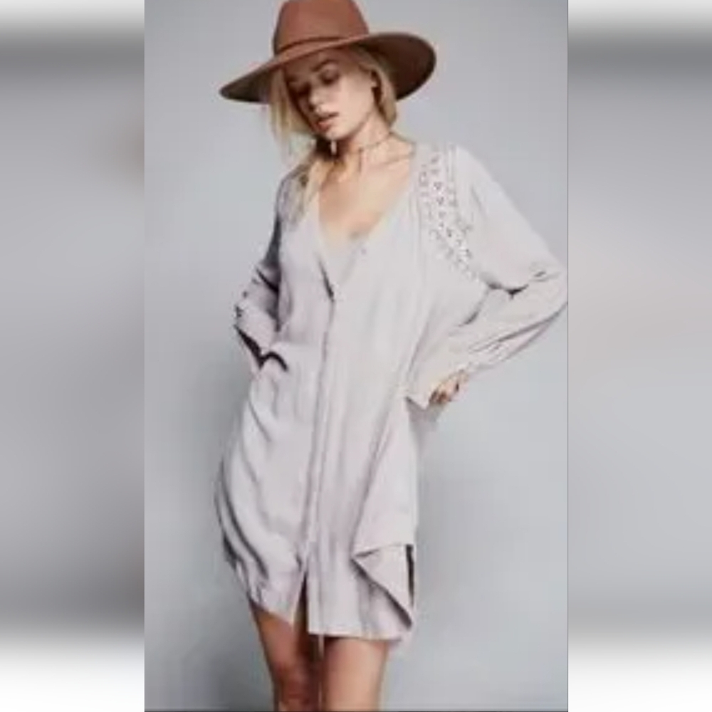 FREE PEOPLE Courtney Victorian Shirt Dress Eyelet Lace High Low Boho, Size S